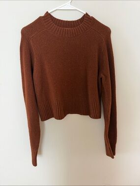 Women's Cropped Crewneck Sweater - Brown